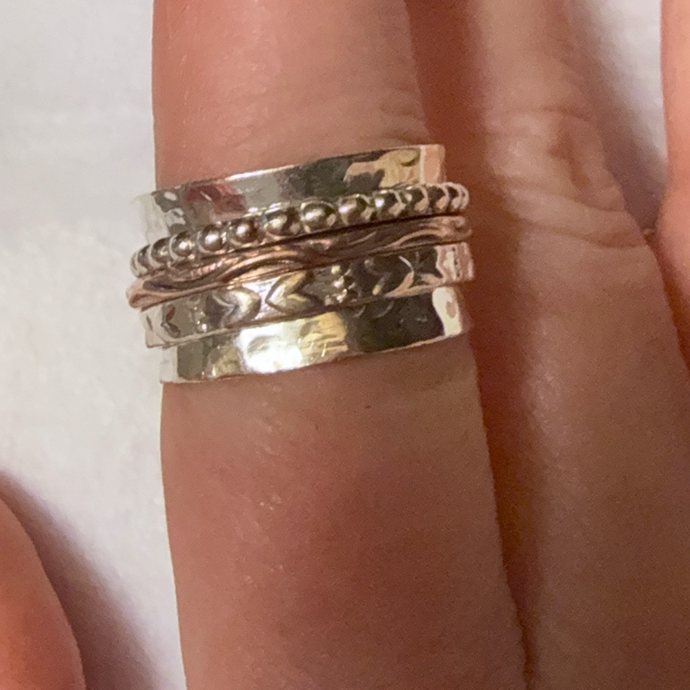 Sterling Silver Rose Gold Spinner Fidget Meditation Ring Size 9 1/2 - Picture 4 of 6